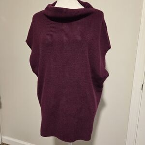 Chico's Womens vest Size 1 Burgundy Mock Neck Sleeveless Knit Wool blend poncho